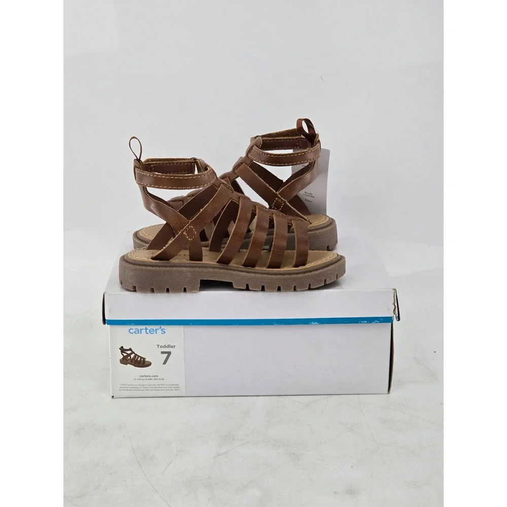 Carter's Ronda Gladiator Sandals Toddler 7 Brown Strappy Ankle Hook Loop - New